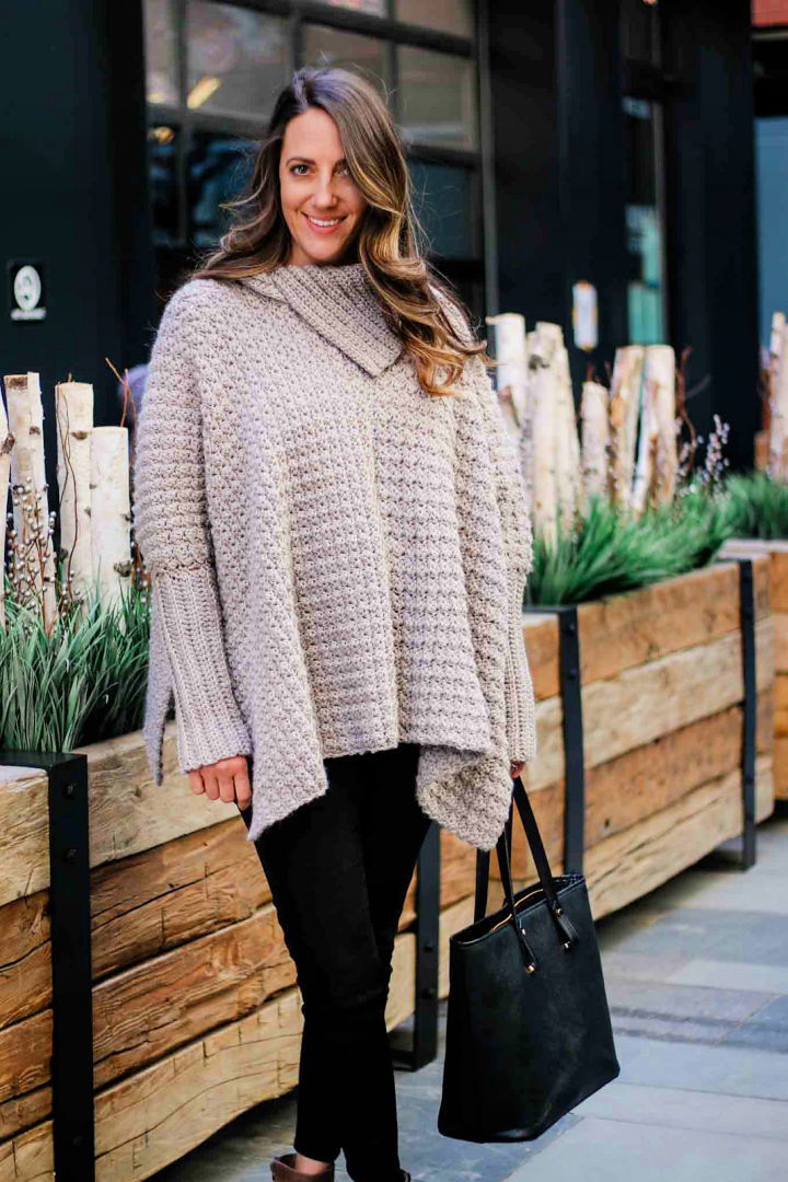 Crochet Sweater Poncho With Sleeves