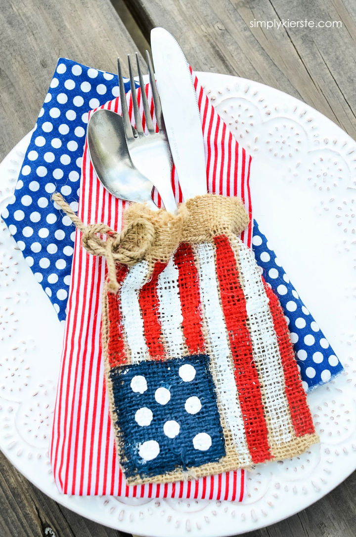 Beautiful  Burlap Flag Silverware Holders