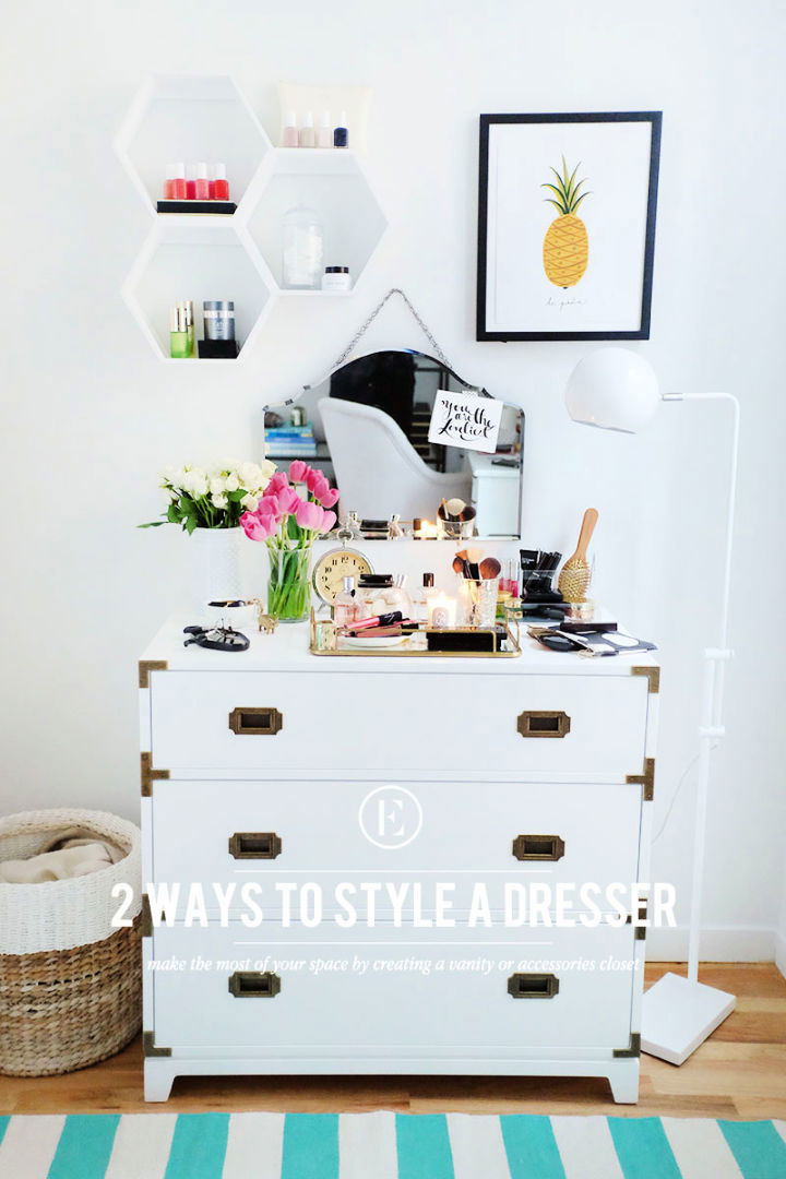 reclaimed old dresser into makeup vanity