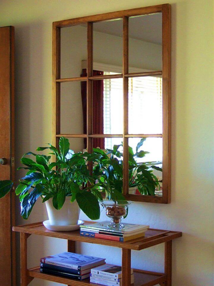 DIY Salvaged Window Frame Mirror